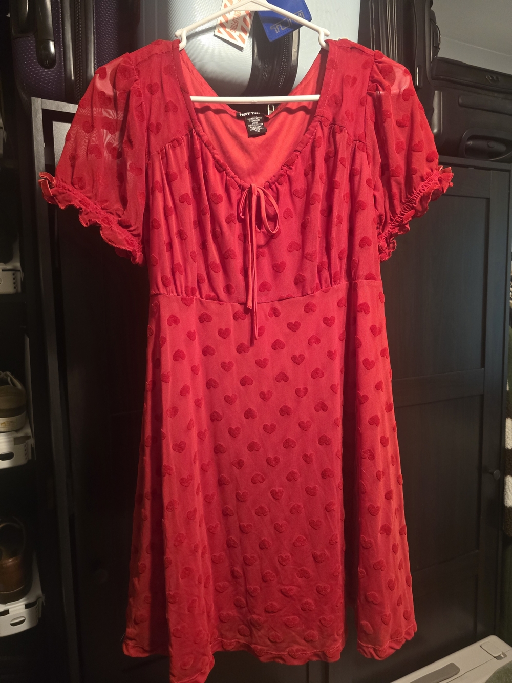 Hot Topic LARGE Red Heart Flocked Babydoll Dress
